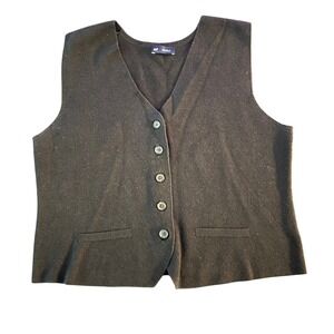 Gap Medium T Black V-Neck Button Front Knit Sweater Vest Layering Top (1169)